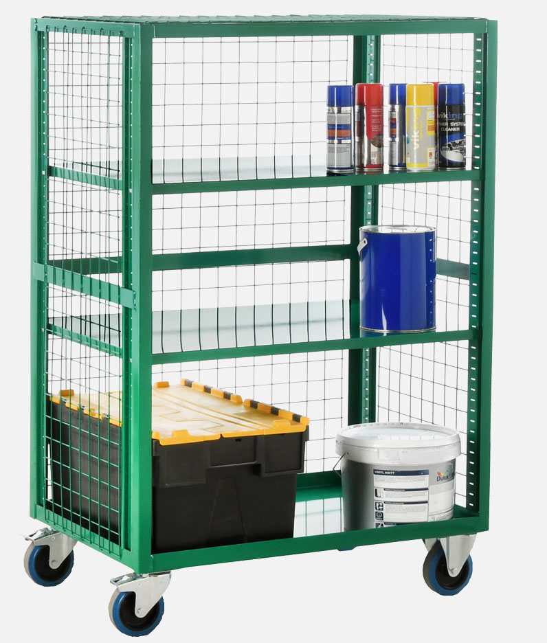 large trolley with hazardous materials stored safely